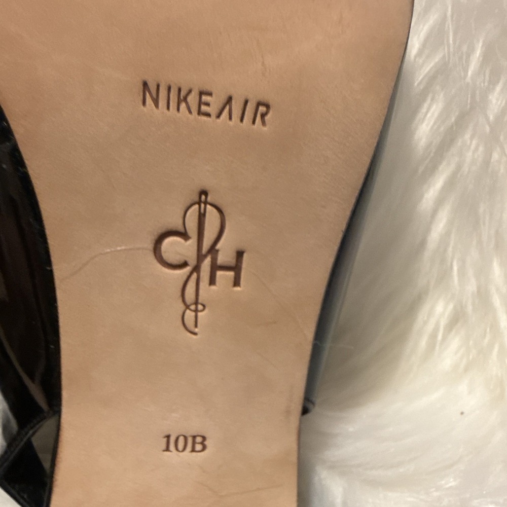 Cole Haan Black Patent Leather Slingback Open Toe Nike Air Stiletto Heels 10B - Picture 8 of 12